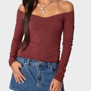 NWT Edikted Nattie off the shoulder v-neck cranberry red top XL